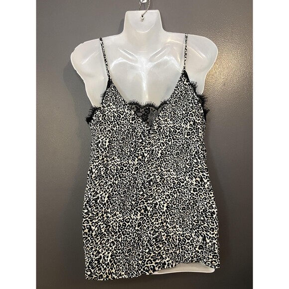 Mi Ami Tank Top Womens Small Black White Leopard Print Lace Cami Shirt - Picture 4 of 7